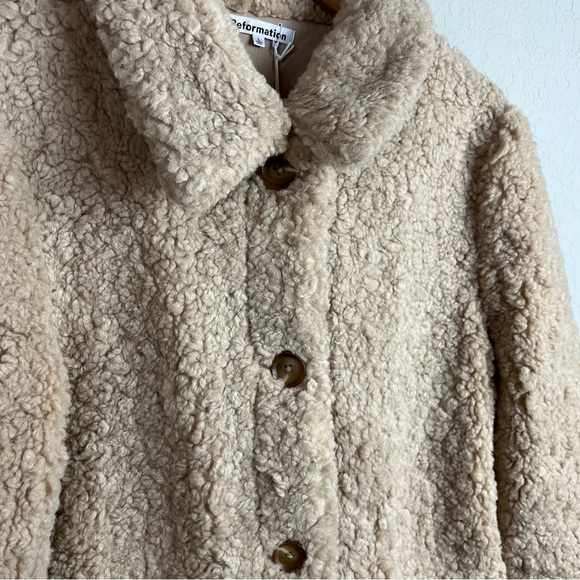 NEW NWT Reformation Coat Jacket Ivan Camel Sherpa - Picture 6 of 13